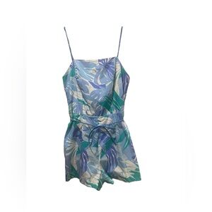 1970s LAVENDER & LIGHT BLUE TROPICAL PLAYSUIT SIZE 14 READ